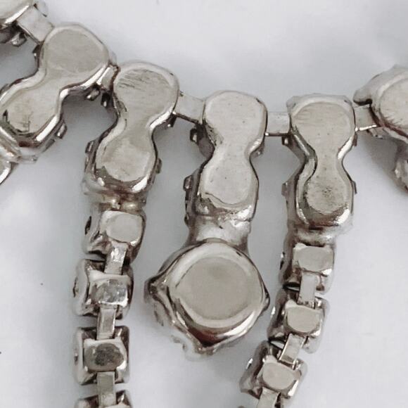 VTG Signed Carol Deb 1950s Cocktail Rhinestone Bib Necklace Silver Tone Elegant - Picture 12 of 15